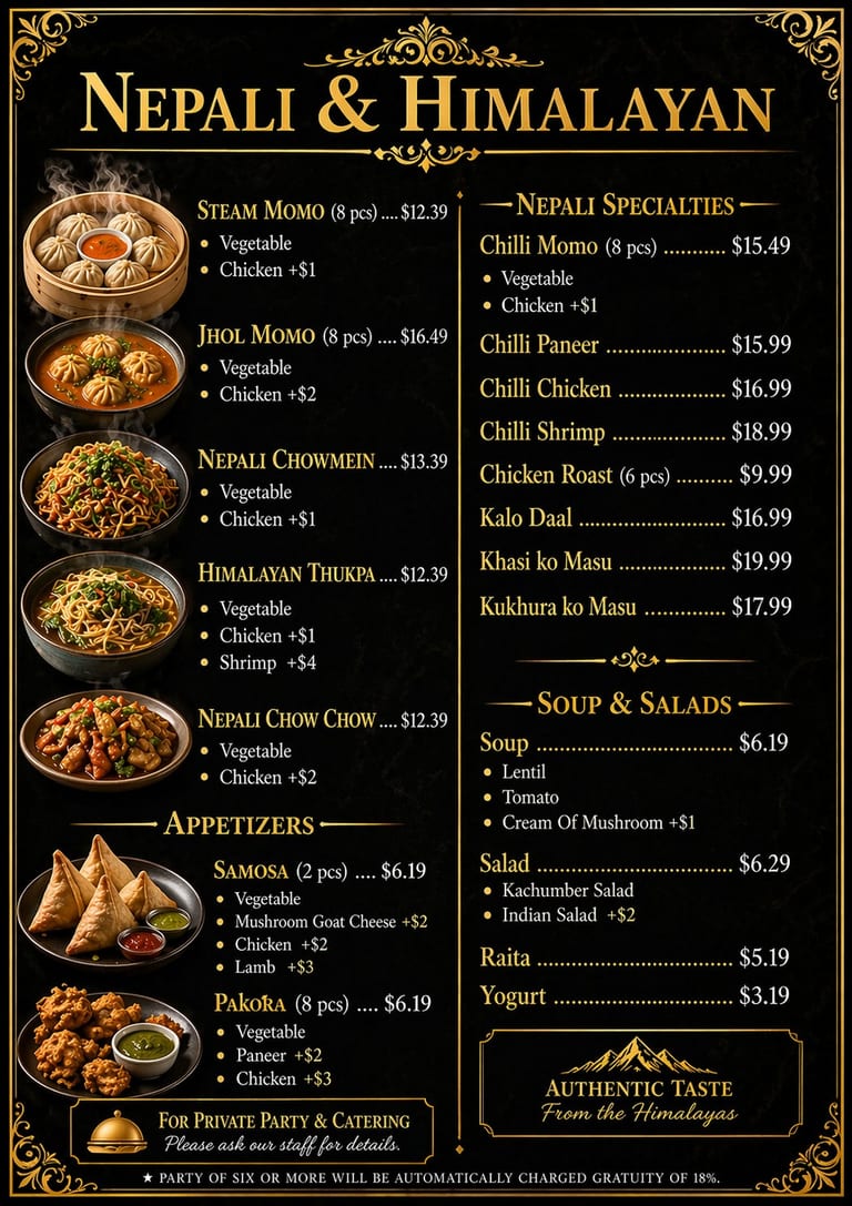 Nepali & Himalayan Menu