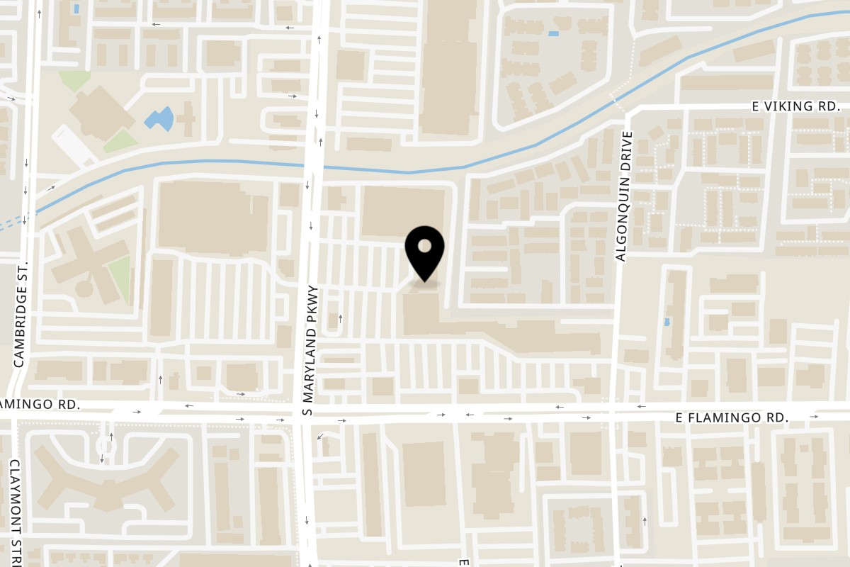 Map showing the location of Delhi Indian Cuisine on 4022 S Maryland Pkwy Ste B in Las Vegas